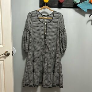 Max Studio Boho festival tiered dress size small bohemian casual black and white